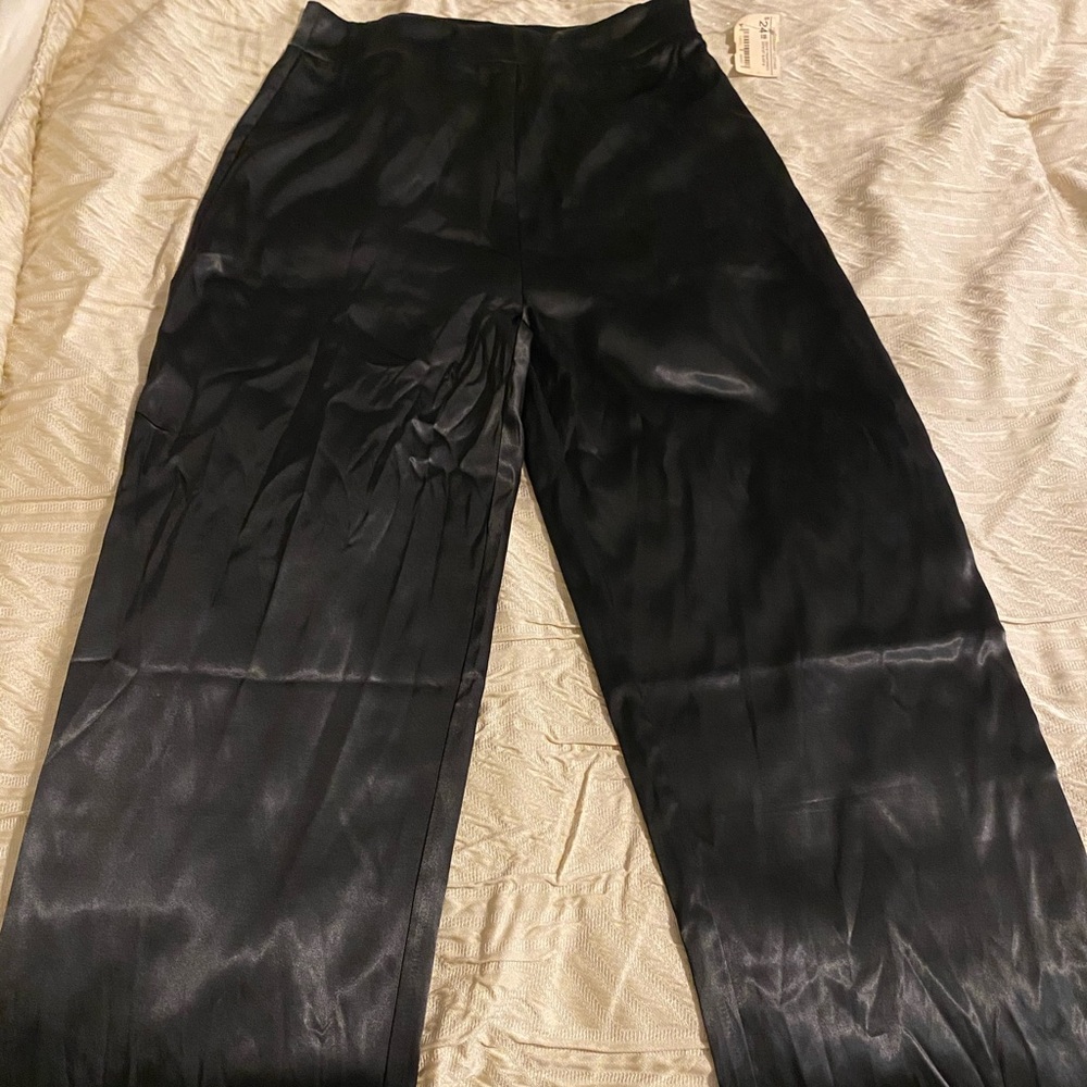 Black Satin High Waisted Pants